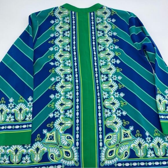 Bob Mackie Blouse Woman's Small Blue & Green Wearable Art Artsy Printed Bohemian - Picture 2 of 8